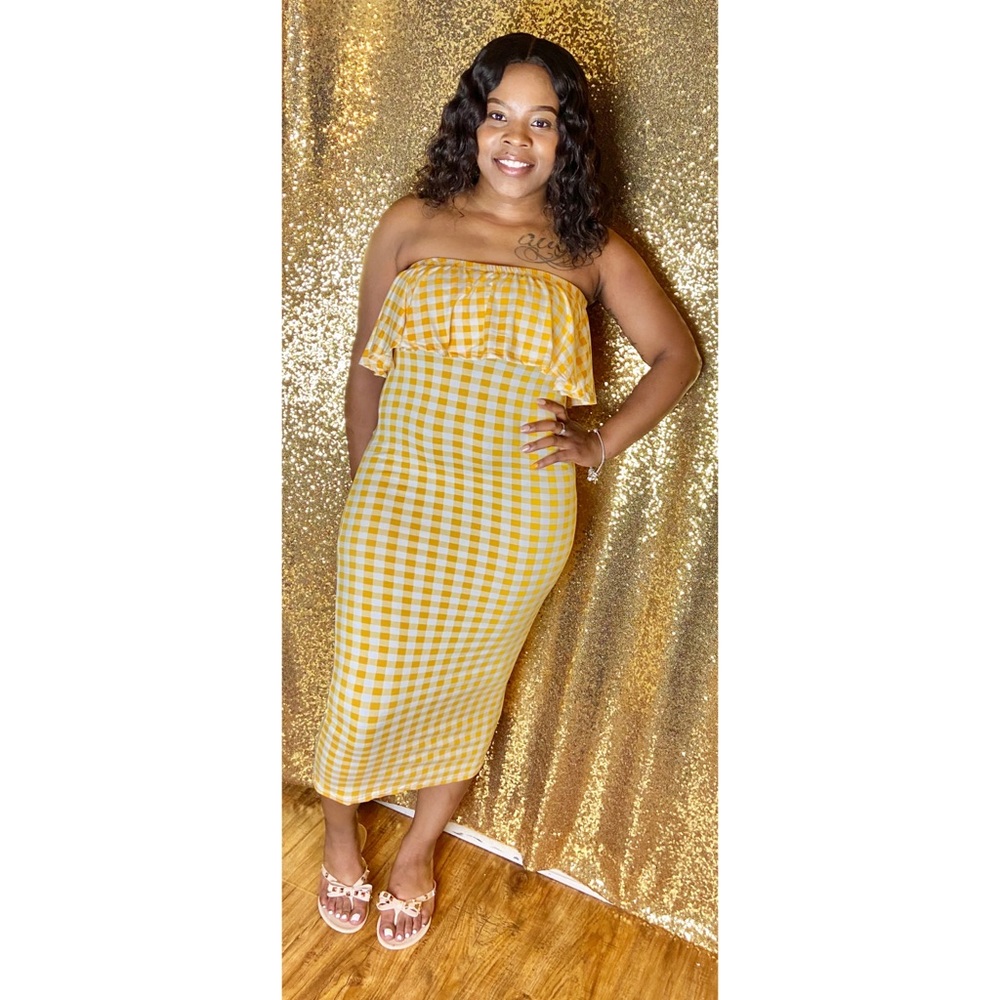 Yellow & White Frill Tube Dress